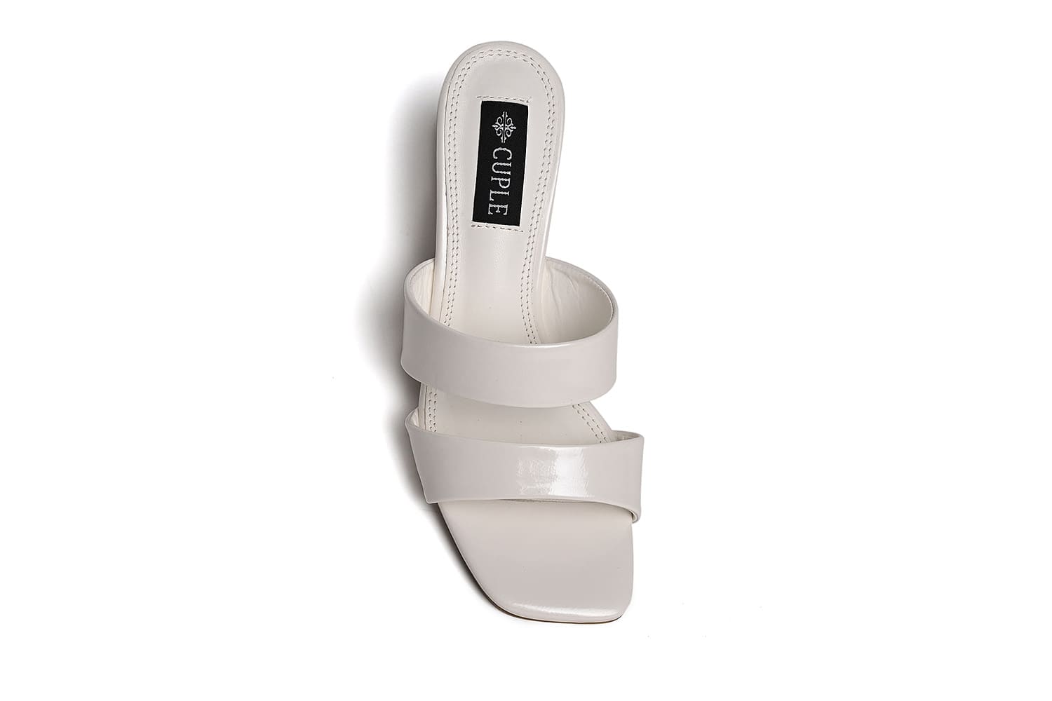 CUPLE – Open shoes with a short heel made of glossy white leather in a ...