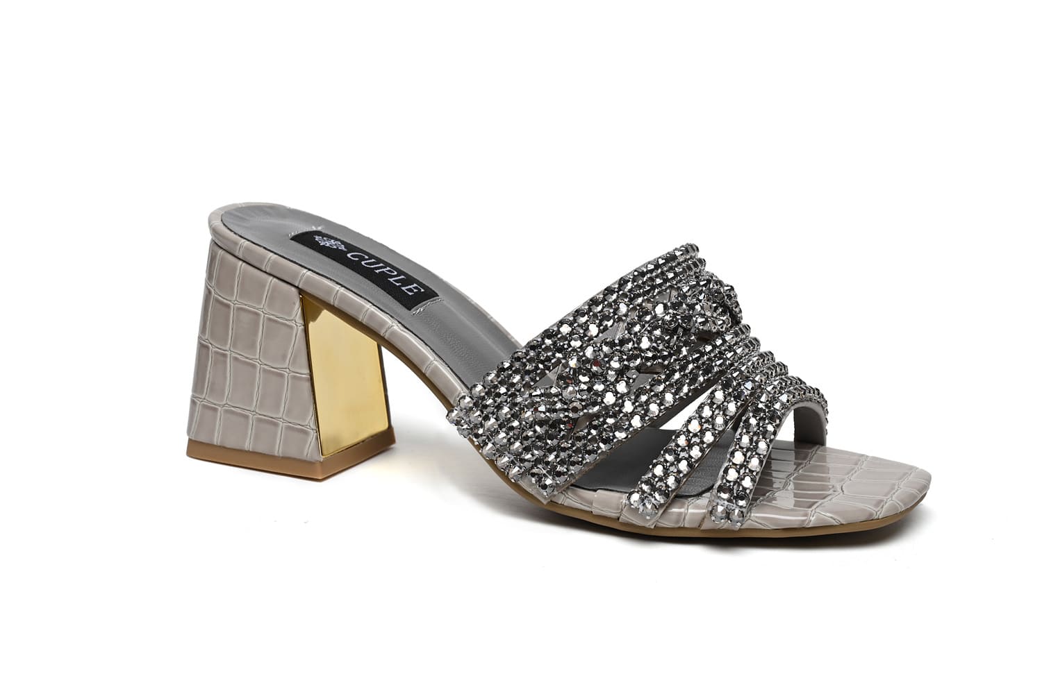 Cuple Croc Embellished Block Heel Sandals Shadow Chic Color – Cuple