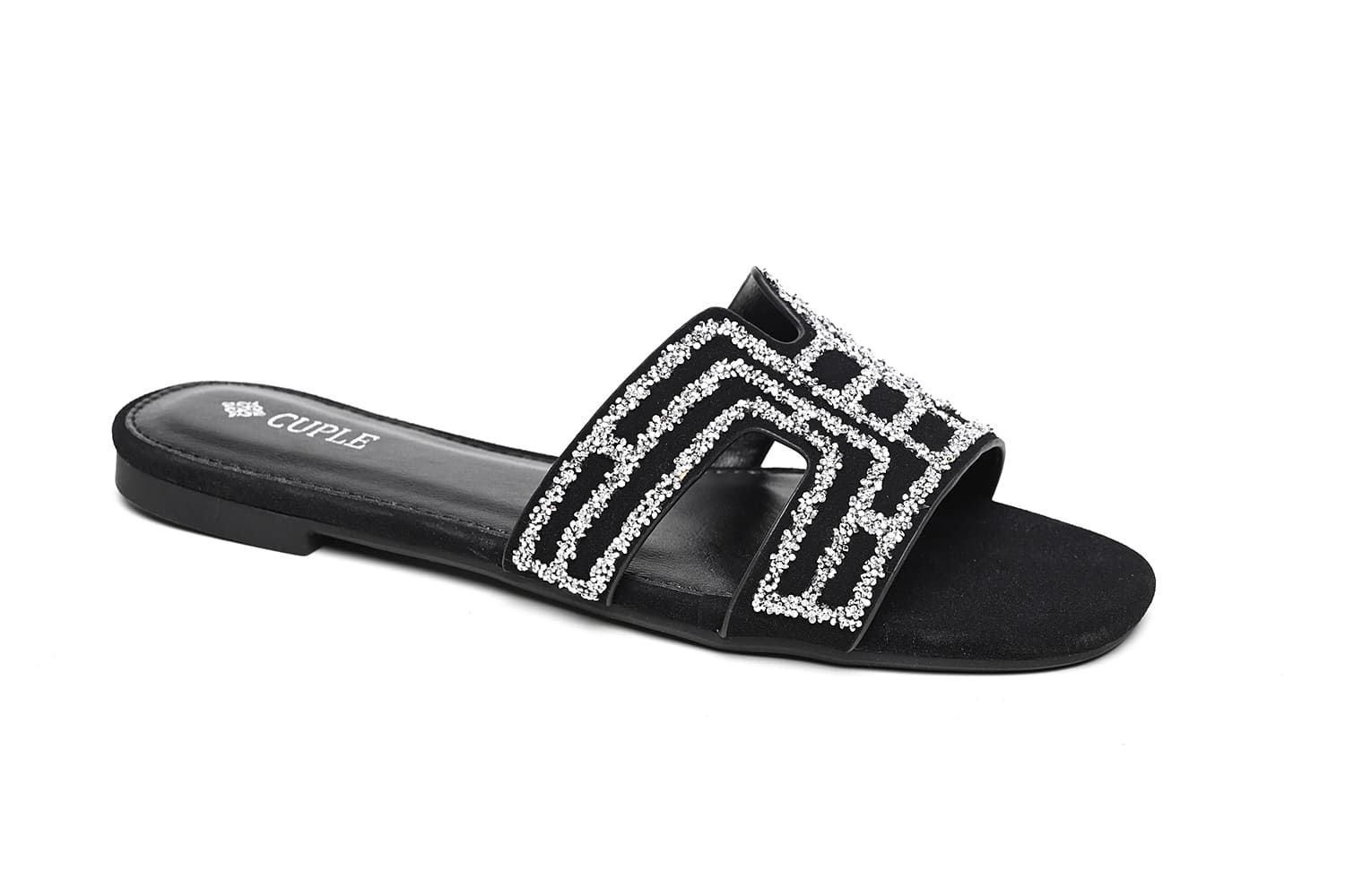 Cuple Embellished Flat Sandals Black Silver – Cuple