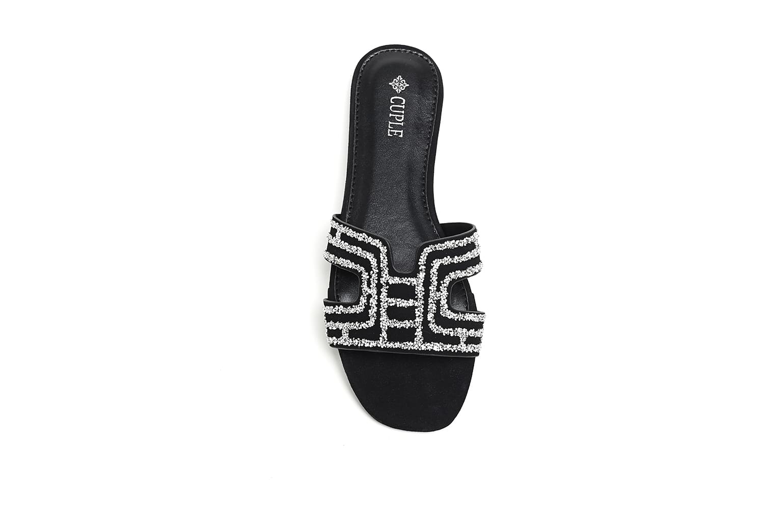 Cuple Embellished Flat Sandals Black Silver – Cuple