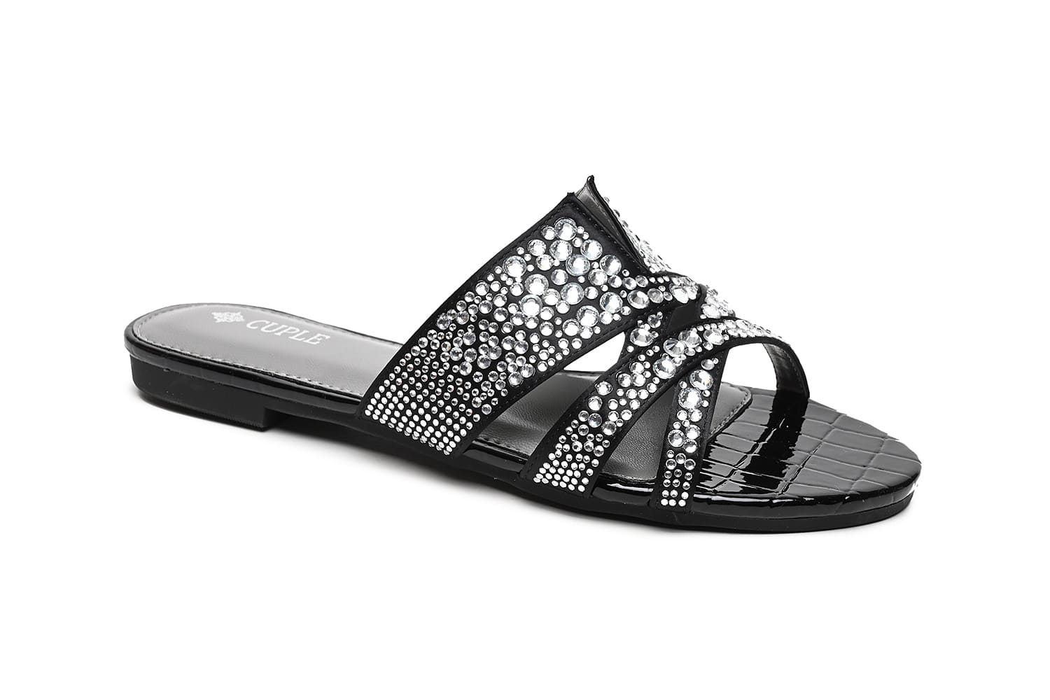 Cuple Embellished Flat Sandals Black – Cuple
