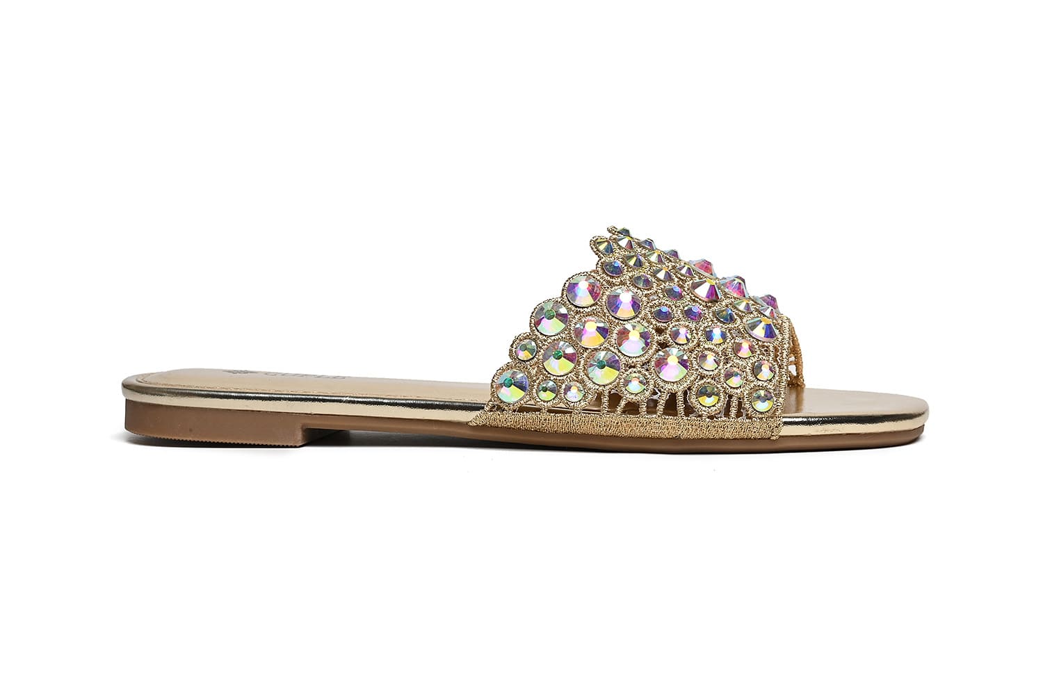 Cuple Glamourous Embellished Flat Sandals in Champagne – Cuple