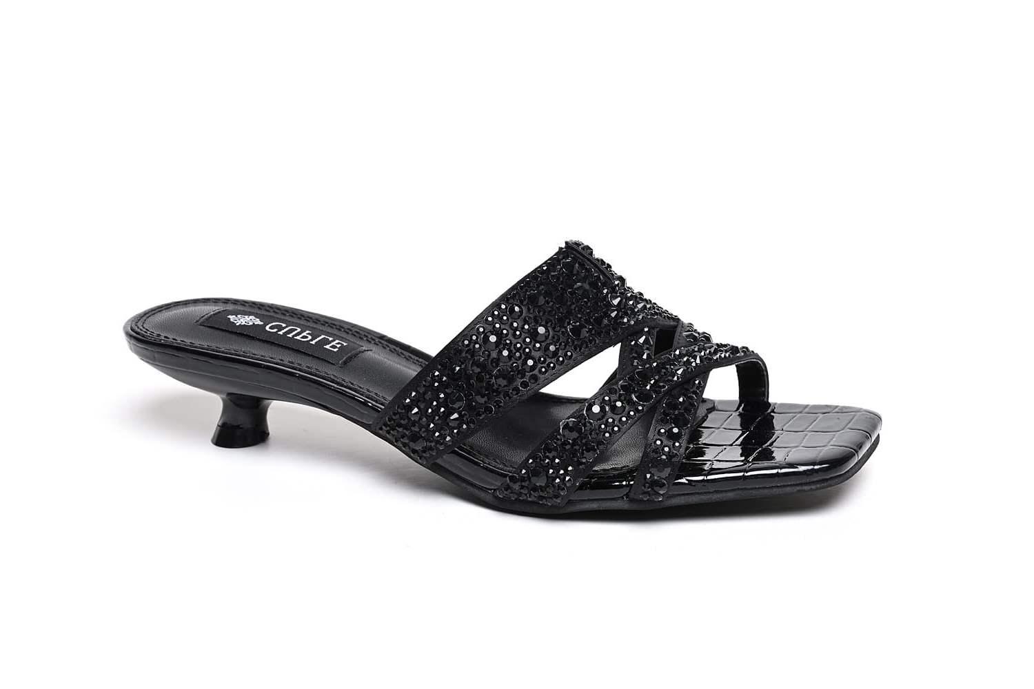 Cuple Embellished Heel Slippers Black – Cuple